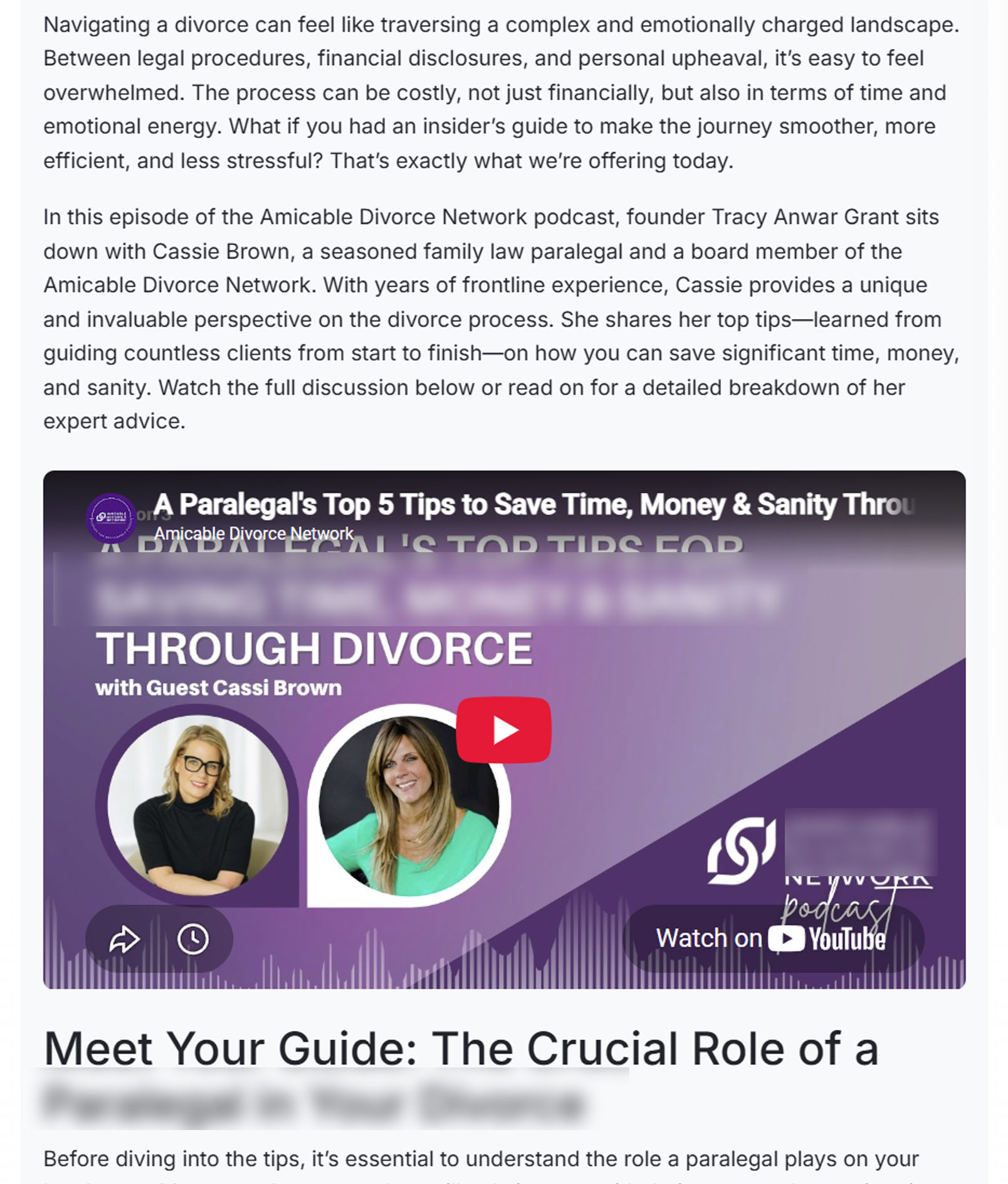 A published article written from a YouTube video, with the video embedded partway down the page