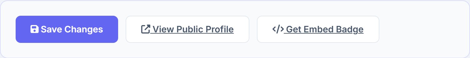 Save Changes, View Public Profile and Get Embed Badge buttons on an approved profile.